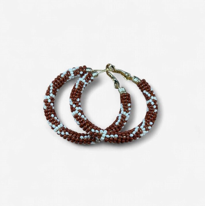 Charlotte Cut Cedar Basket Design Beaded Hoop Earrings
